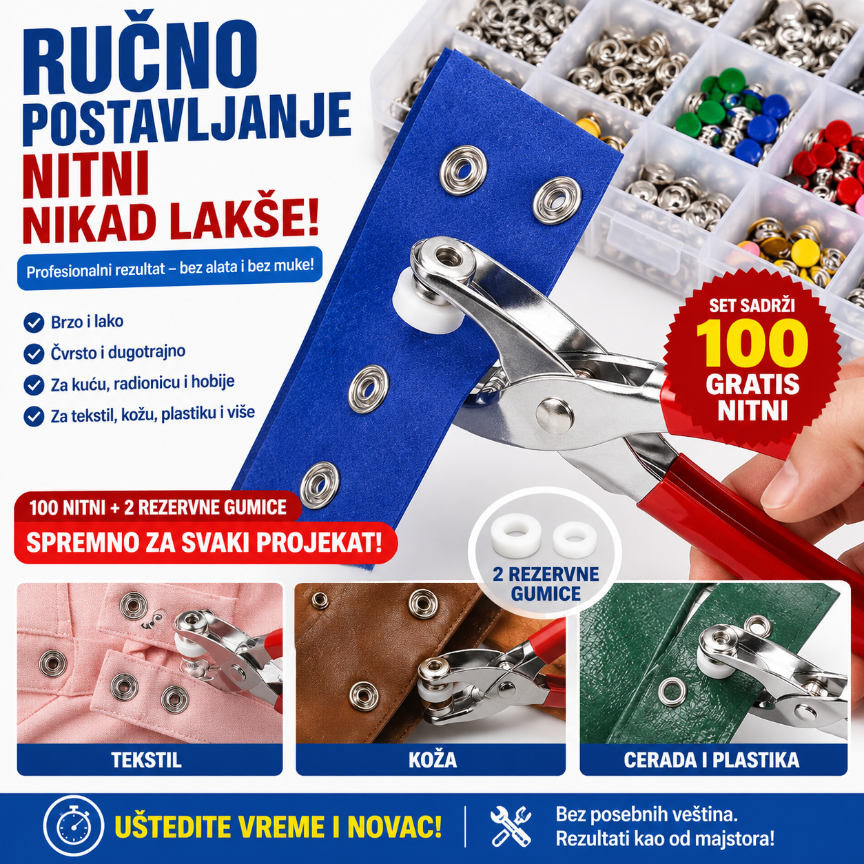 Set Metalnih Klešta + 100 Nitni GRATIS