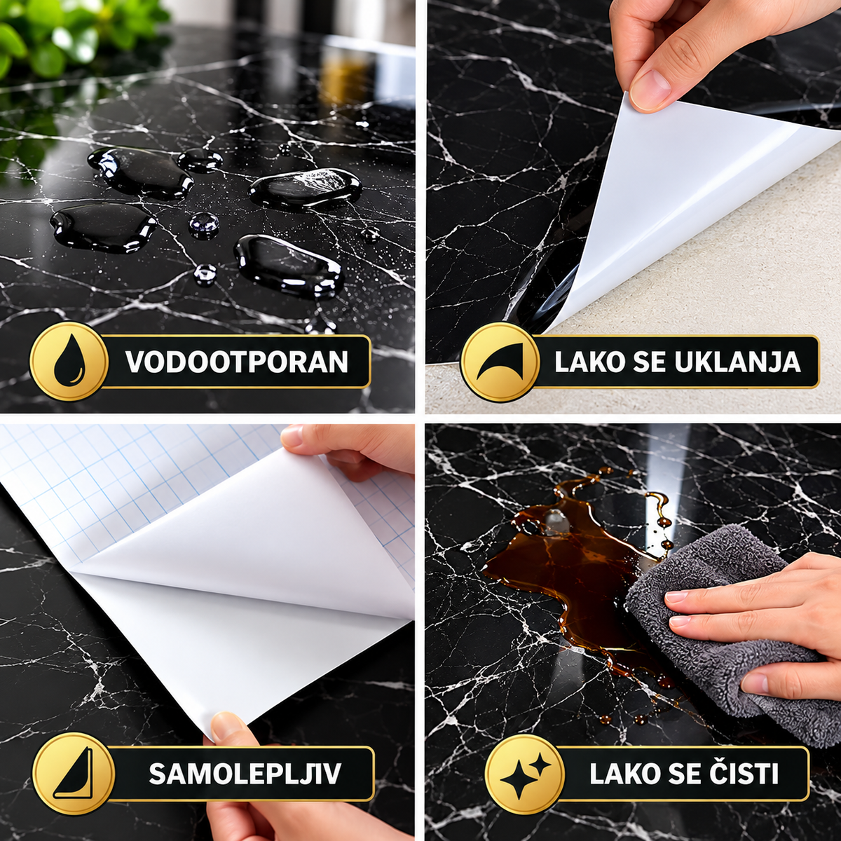 Samolepljiva Folija Crni Mermer 1+1 GRATIS