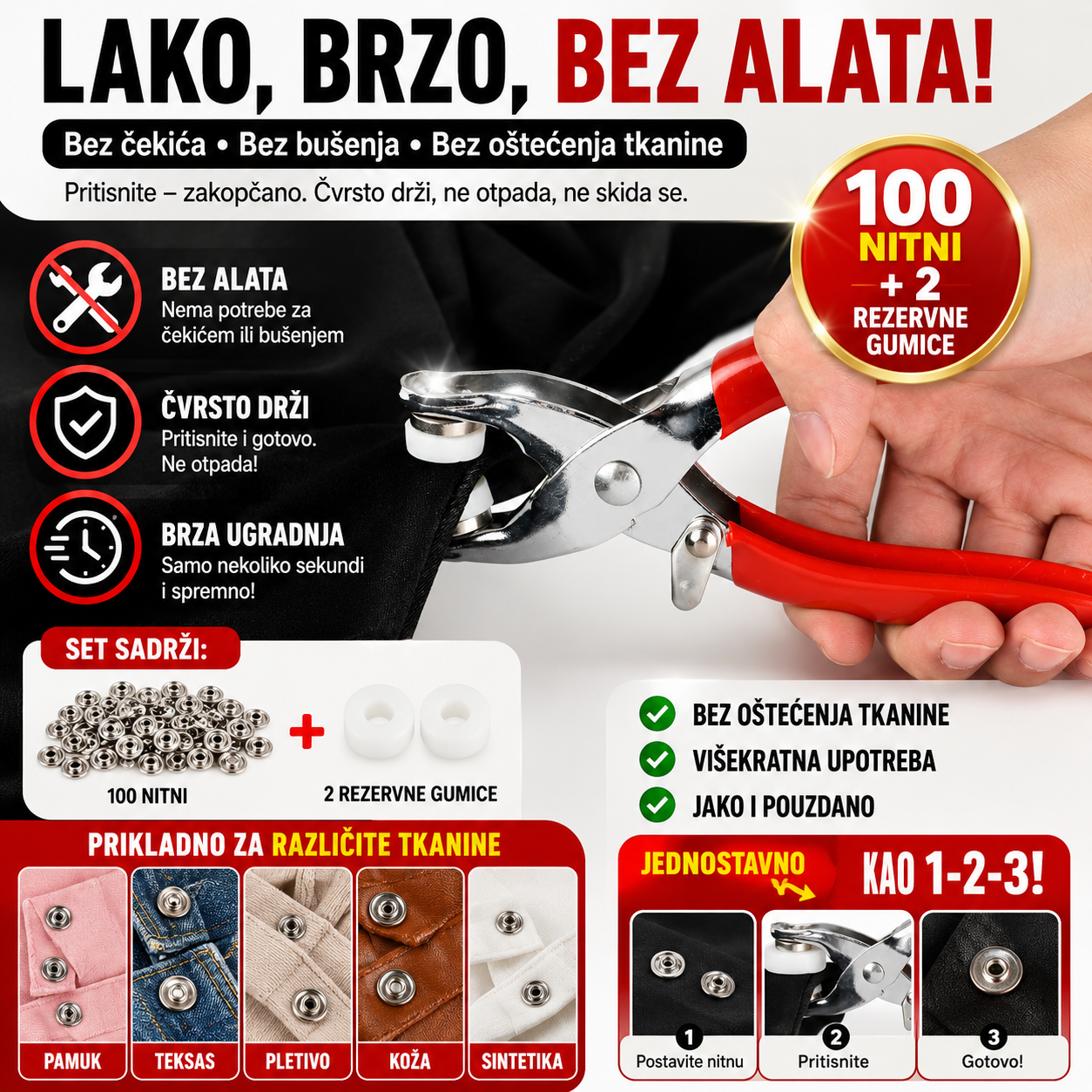 Set Metalnih Klešta + 100 Nitni GRATIS