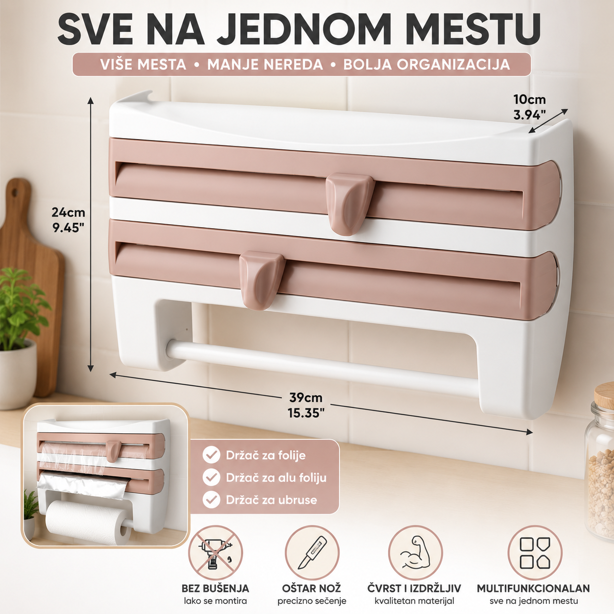 ZIDNI DRŽAČ ZA UBRUSE I FOLIJE